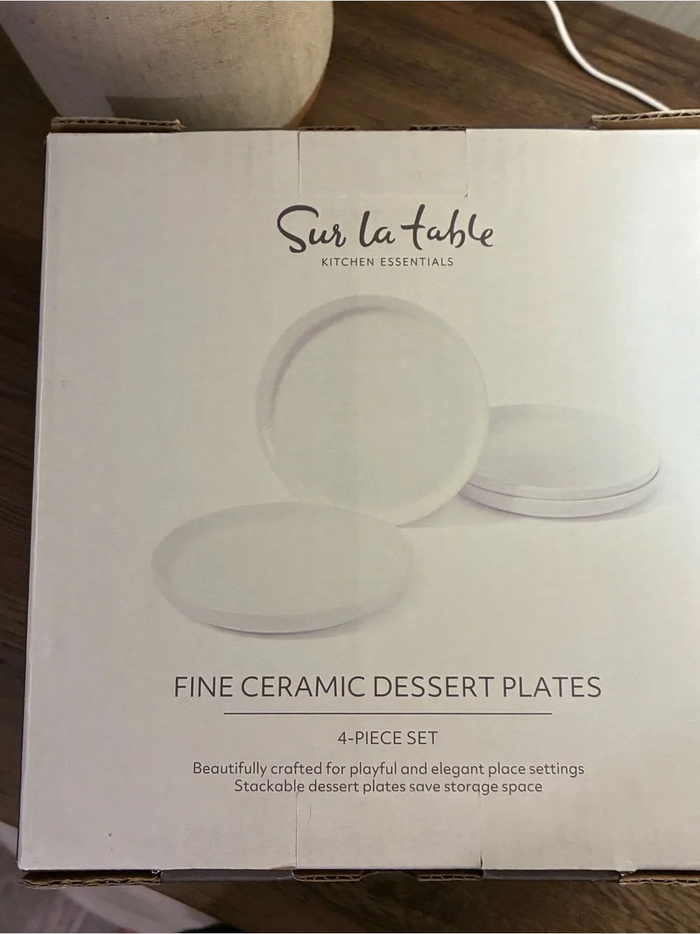 Sur La Table White Ceramic Dessert Plate with Olive Tower Design